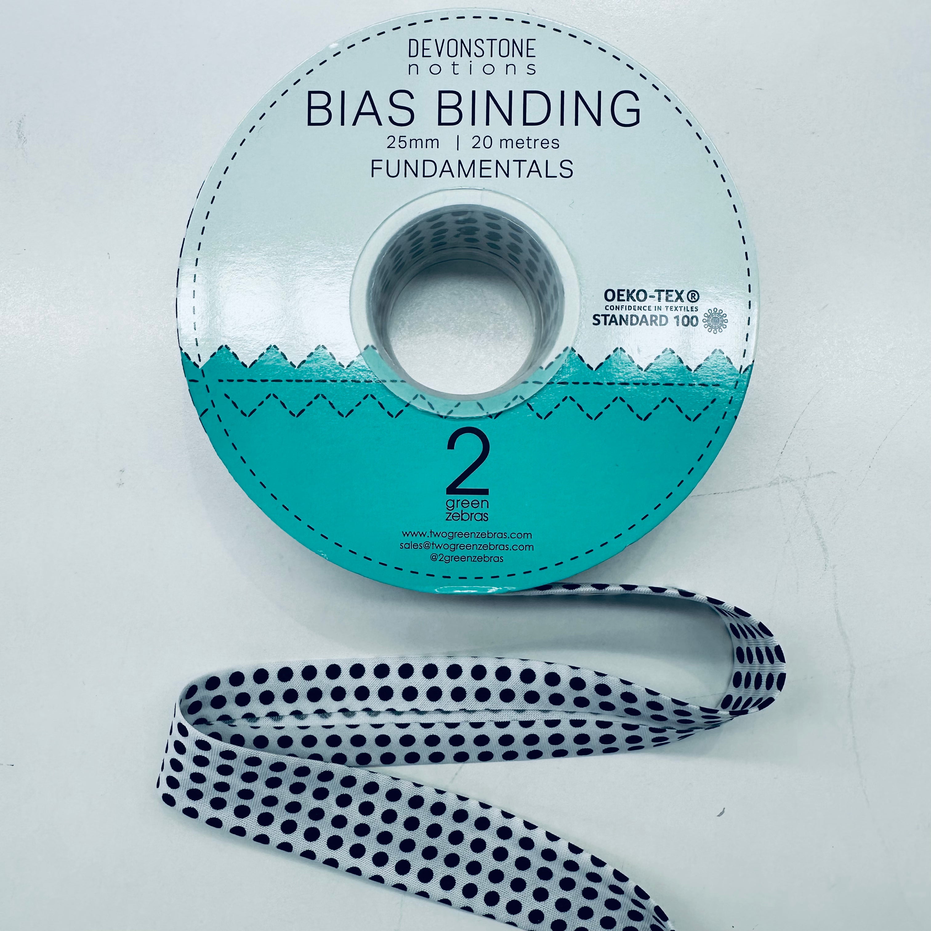 Bias Binding Tape DVBB2930 - 25mm/1 Inch Black Spot Polyester Sewing Trim for Quilting, Dressmaking & DIY Crafts