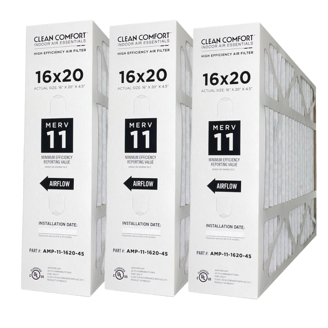 Clean Comfort AMP 11 1620 45 MERV 11 Air Filter 16x20x4.5 Inches - 3 Pack for HVAC Systems, Furnaces & AC Units - Improves Indoor Air Quality