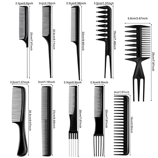 **Angelie 12-Piece Hair Brush & Comb Set – Detangling Paddle Brush, Airbag Massage Comb, Roller Brush & 10 Styling Combs for Wet, Dry, Curly & Straight Hair – Perfect for Salon, Home & Travel Use**