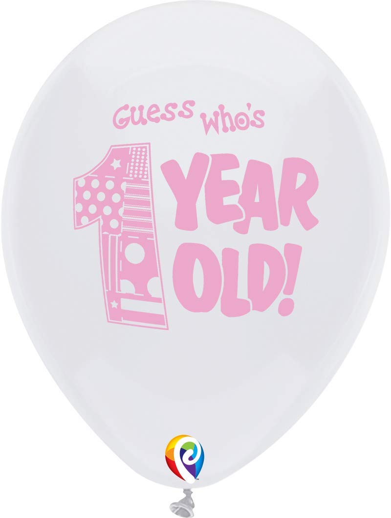 Guess Who's 1 Printed 12-Inch Latex Balloons (8-Pack) - Pink & White for Girls Birthday Party Decorations | Baby Shower, First Birthday, Gender Reveal Party Supplies