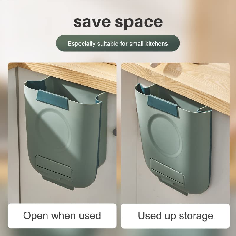 TOMYEUS 10L/13L Foldable Trash Can - Hanging Waste Bin for Kitchen Cabinet Door, Bathroom & Toilet - Space Saving Wall Mounted Garbage Storage (10L) - Perfect for Small Spaces, RVs & Camping