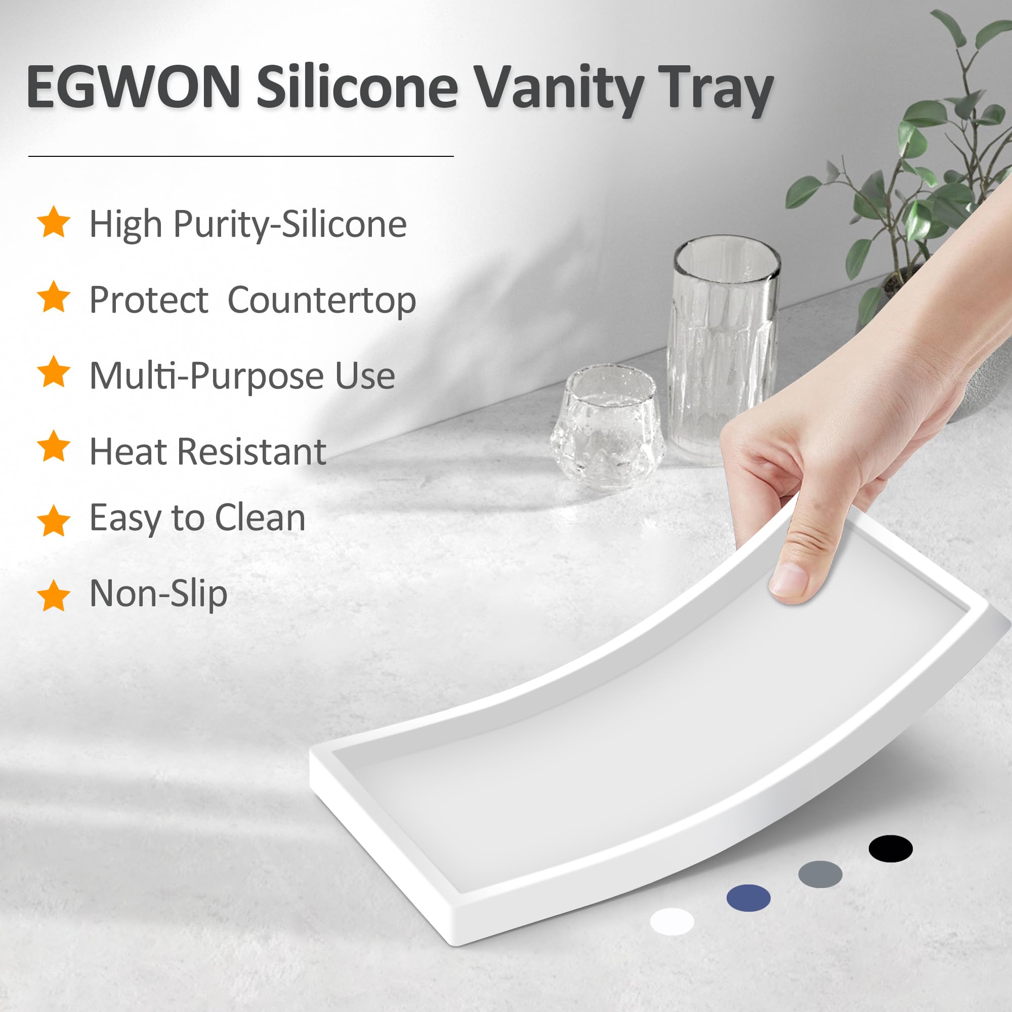 EGWON Shatterproof Silicone Bathroom Vanity Tray - Thick Non-Slip Soap Dispenser & Perfume Organizer for Toilet Tank or Dresser Top | Perfect for Bathroom Counter, Sink, and Vanity Organization