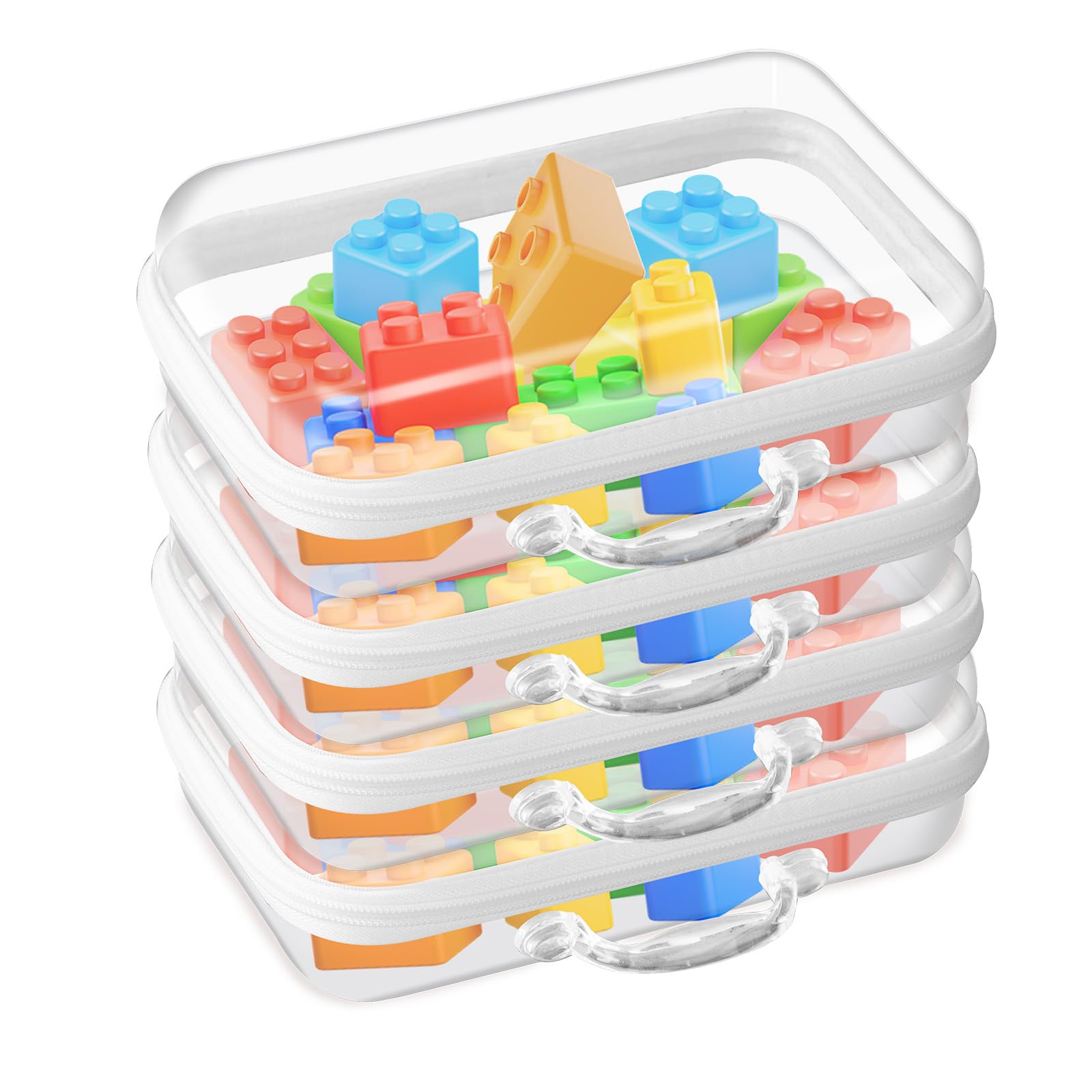 Clear Hard Shell Zipper Pouch 4-Pack - Durable Plastic Travel Organizer for Kids Toys, Building Blocks, Puzzles, Cosmetics & Stationery - Perfect for School, Travel & Home Storage