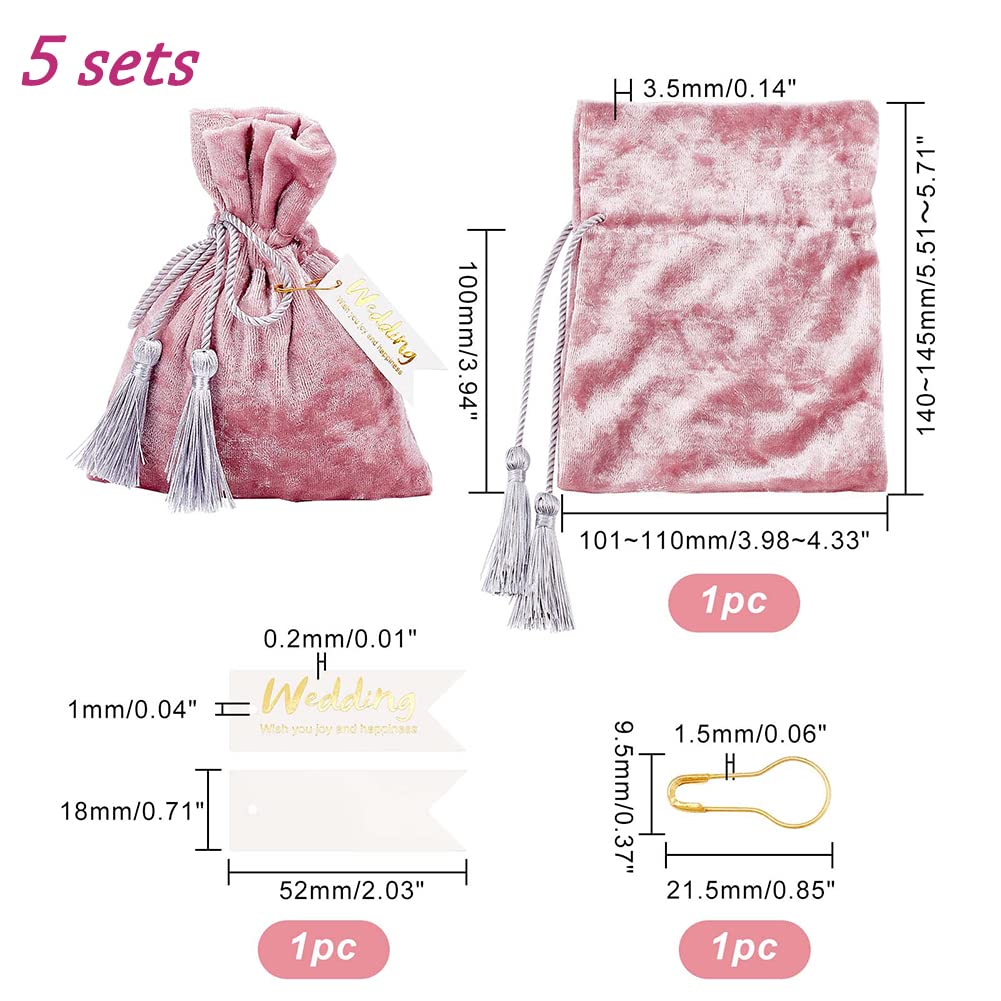 5-Pack Velvet Jewelry Bags with Tassel - 4x5.5 Inch Drawstring Gift Bags for Wedding Favors, Baby Shower, Christmas Advent Calendar | Elegant Storage Bags for Jewelry, Candy, Treats & Keepsakes | Perfect for Party Favors, Bridesmaid Gifts & Special Occasions