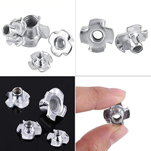 M5 Zinc Plated Carbon Steel Tee Nuts - 50pcs for Woodworking, Furniture Assembly & DIY Projects - Heavy Duty Four Pronged T-Nuts Fasteners for Tables, Chairs, Cabinets & More