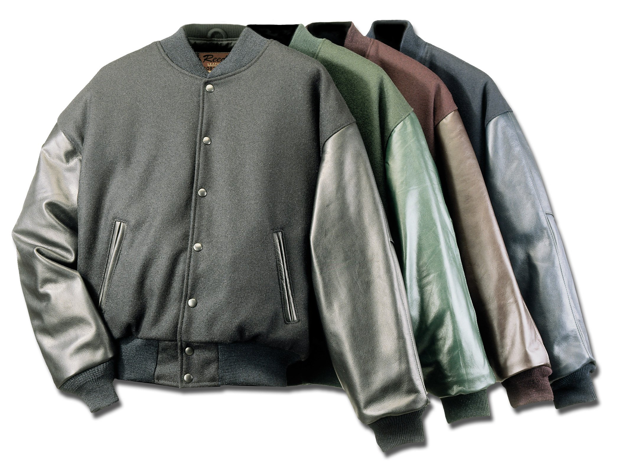 REED Men's Premium Varsity Leather & Wool Jacket - Made in USA - Classic Bomber Style for Casual Wear & Outdoor Activities