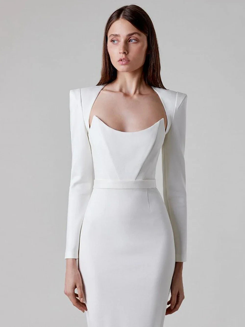 Sexy Long Sleeve V-Neck Bandage Dress for Women - Winter Midi Dress in Pink, Black & White | Elegant Evening, Club & Party Wear | Perfect for Date Night, Cocktail Parties & Holiday Events
