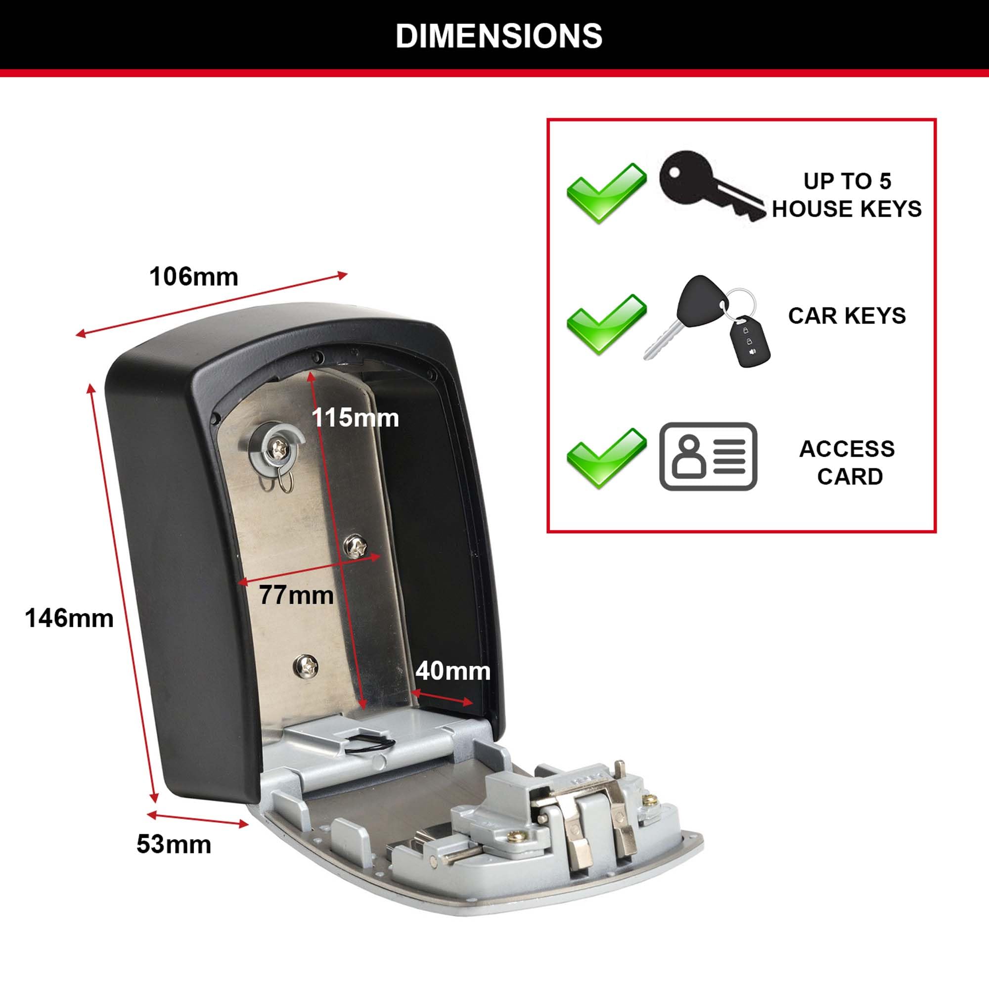 Master Lock 5403EURD Extra Large Wall Mount Key Safe Box - Secure Storage for Home, Office & Outdoor Use