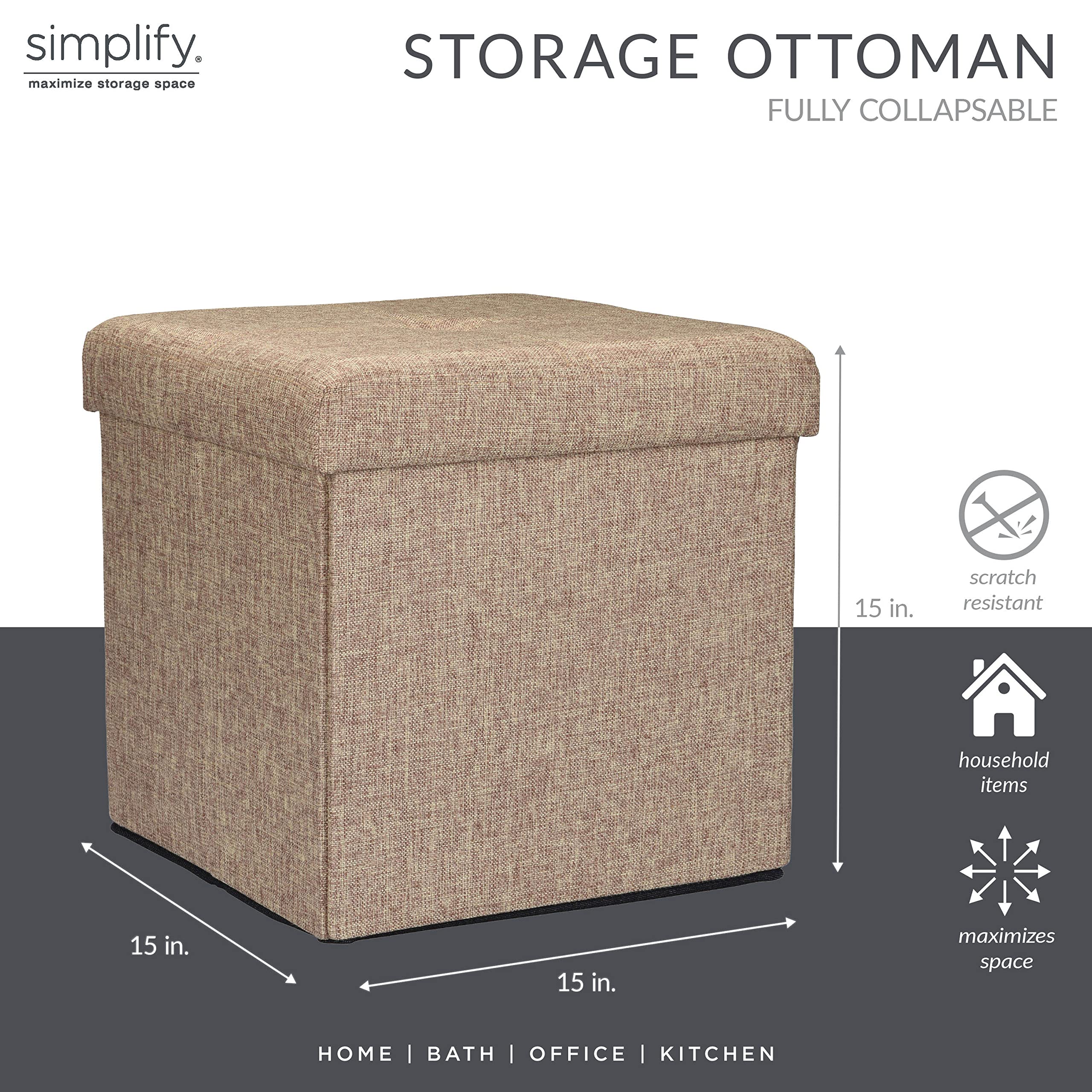 Collapsible Faux Linen Storage Ottoman Bench - Foldable Tufted Footrest with Padded Seat, Multi-Functional Toy Box & Home Organizer | Perfect for Living Room, Bedroom, Nursery & Small Space Storage Solutions
