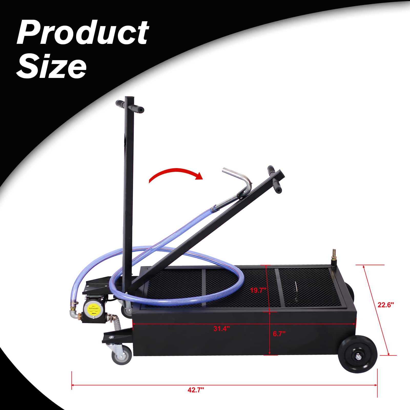 20 Gallon Oil Drain Pan with Electric Pump - Portable Low Profile Oil Change Tank for Cars, SUVs & Trucks - Large Capacity Oil Drain Pan with Hose & Swivel Caster Wheels - Ideal for Garage, Auto Shop & DIY Oil Changes (Black)