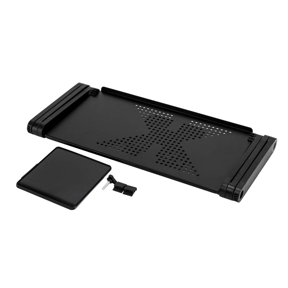 Ergonomic 360° Adjustable Laptop Stand with Cooling Fan & Mouse Pad, Portable Aluminum Folding Bed Tray for Sofa, Couch, Home, Office - Perfect for Remote Work, Gaming, and Study (Black)