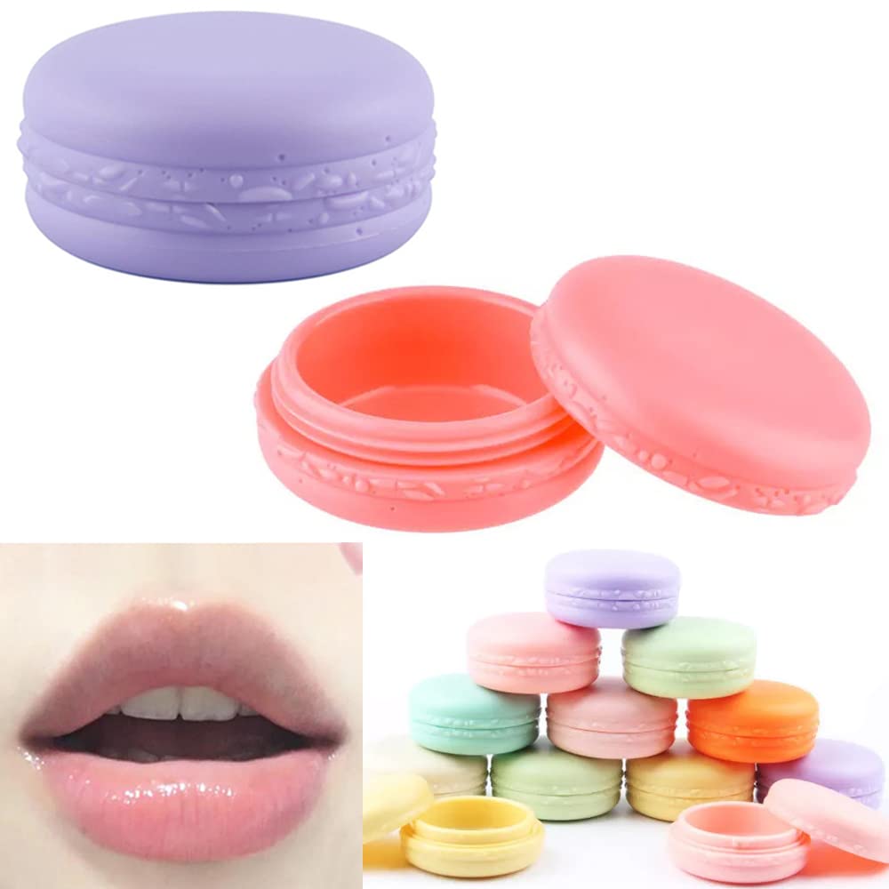 SpiderJuice 2-Pack 10g Cute Macaron-Shaped Refillable Empty Lip Balm Containers - Colorful Plastic Cosmetic Jars for DIY Lip Care, Travel & Gift Giving