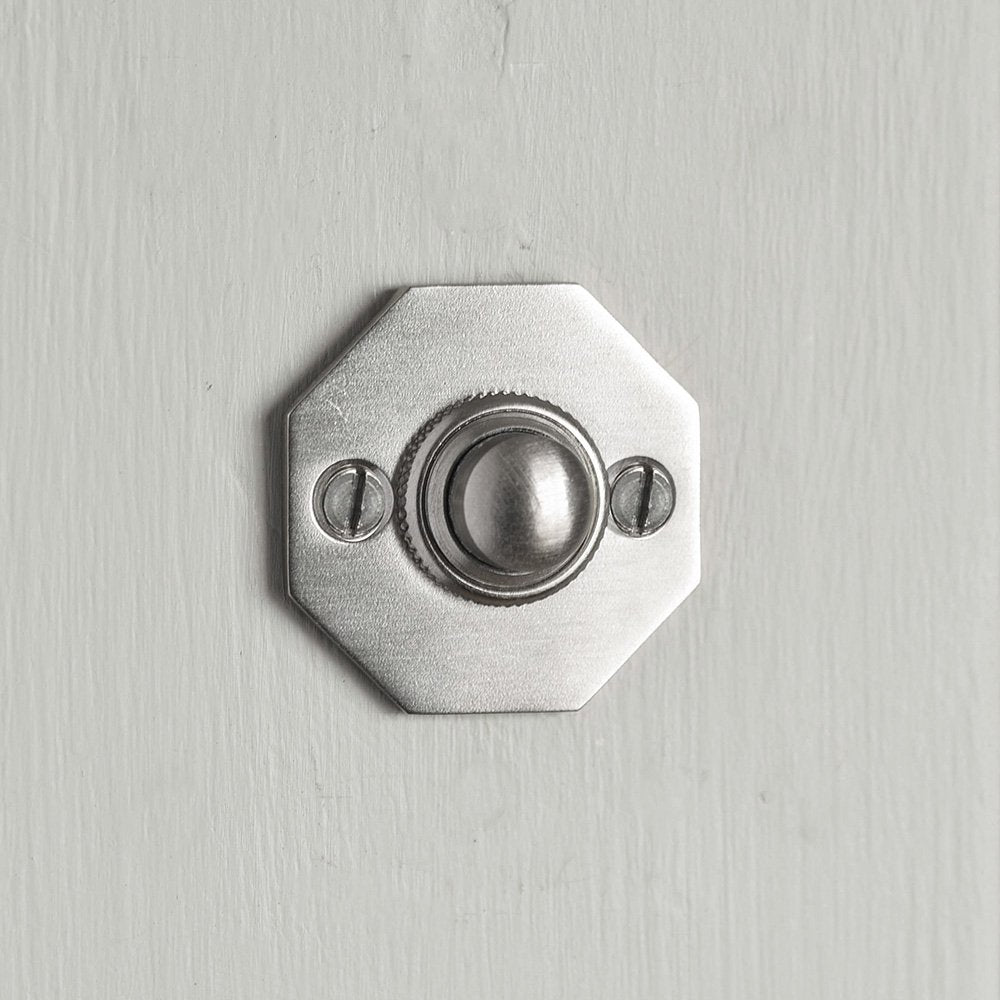 Satin Nickel Octagonal Bell Push - Vintage Style Doorbell Button for Home & Office Entrance - Perfect for Classic and Modern Decor