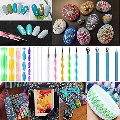 17pcs Complete Dot Mandala Nail Art Kit - Dotting & Marbleizing Tool Pen, Acrylic Twist Sticks, Wax Pencil for Nail Decoration, Stamping, Manicure & Cake Decorating DIY Supplies - Perfect for Salon, Home Use & Gift Giving
