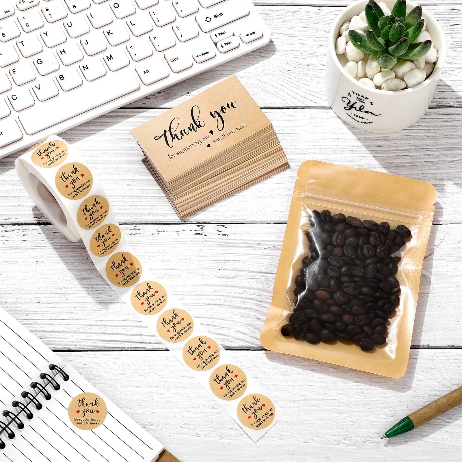 620-Piece Thank You Cards and Gold Foil Stickers Set for Small Business Owners - Appreciation Stickers with Resealable Kraft Paper Packaging - Perfect for Customer Thank You Gifts, Small Business Marketing & Branding