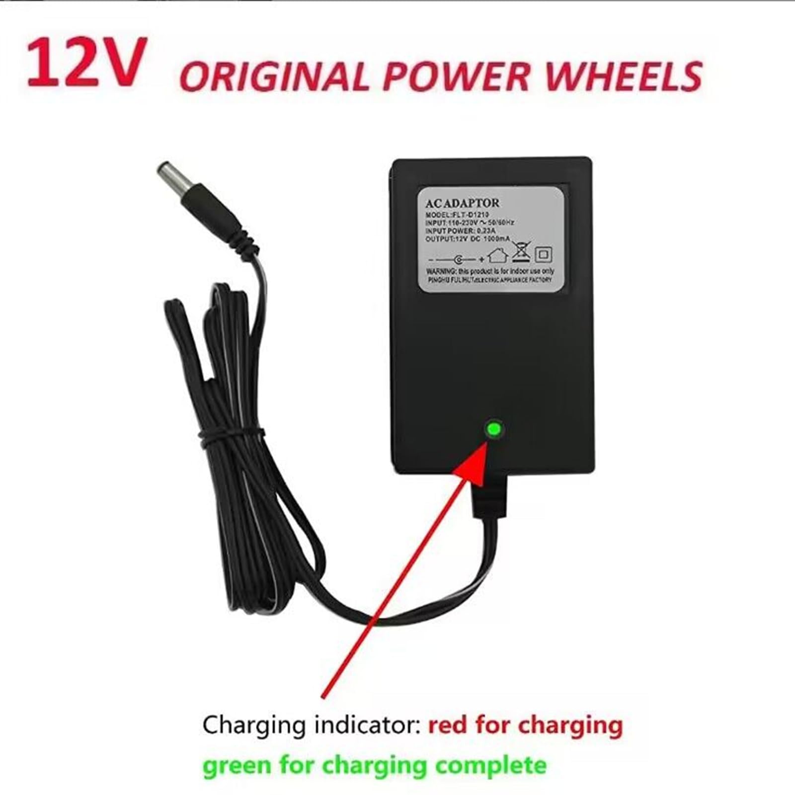 WELLYE 12V Kids Ride On Car Charger - 12 Volt Battery Charger for Hello Kitty SUV Electric Toy Cars - Power Adapter Replacement Accessories - Perfect for Indoor/Outdoor Playtime & Birthday Gifts