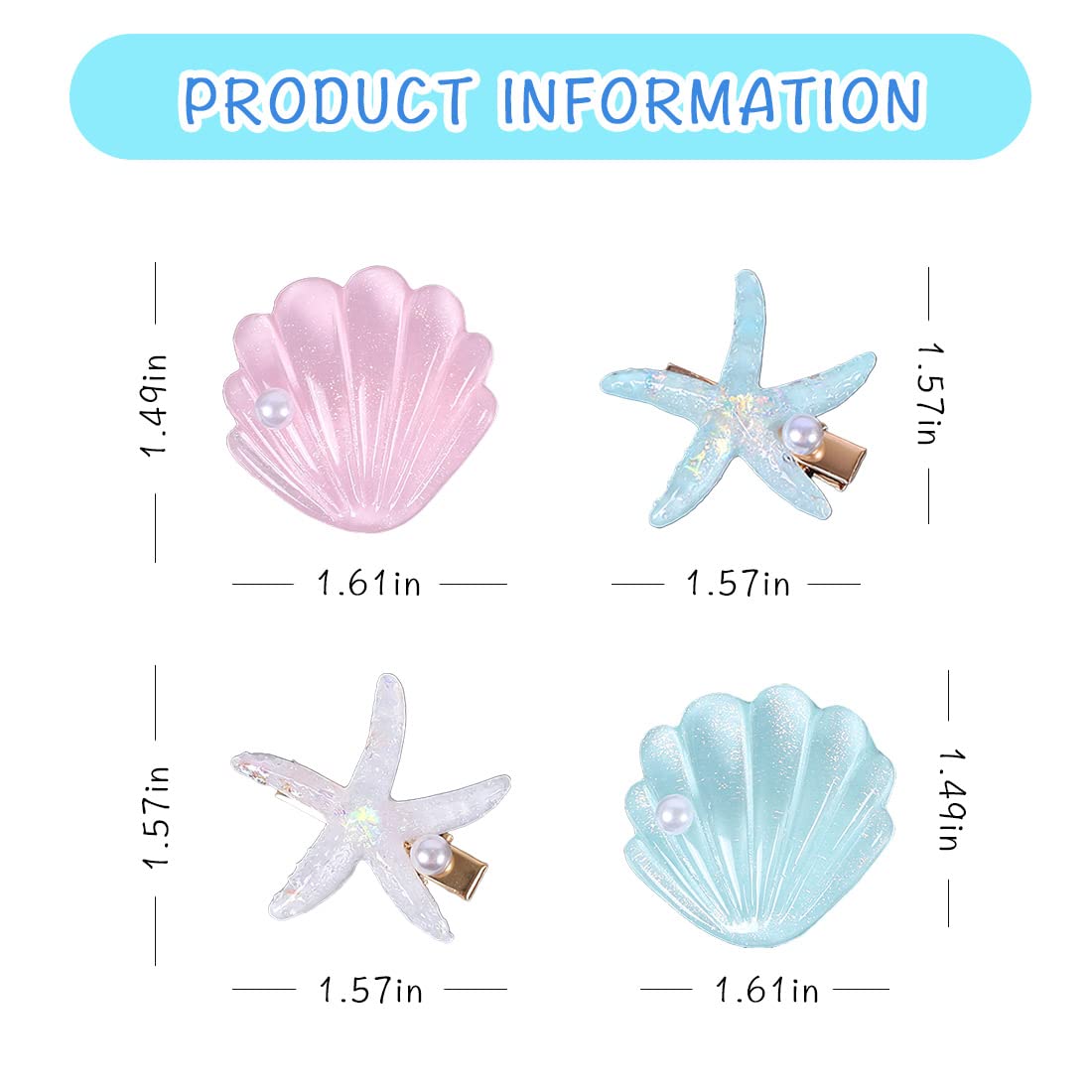 8 Pcs Starfish Hair Clips - Plastic & Resin Hair Accessories for Women, Girls & Kids (1.45