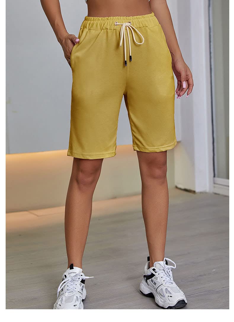 Women's Summer Bermuda Shorts with Pockets - Comfortable Knee-Length Casual Shorts with Drawstring for Workout & Running | Perfect for Gym, Jogging, and Outdoor Activities