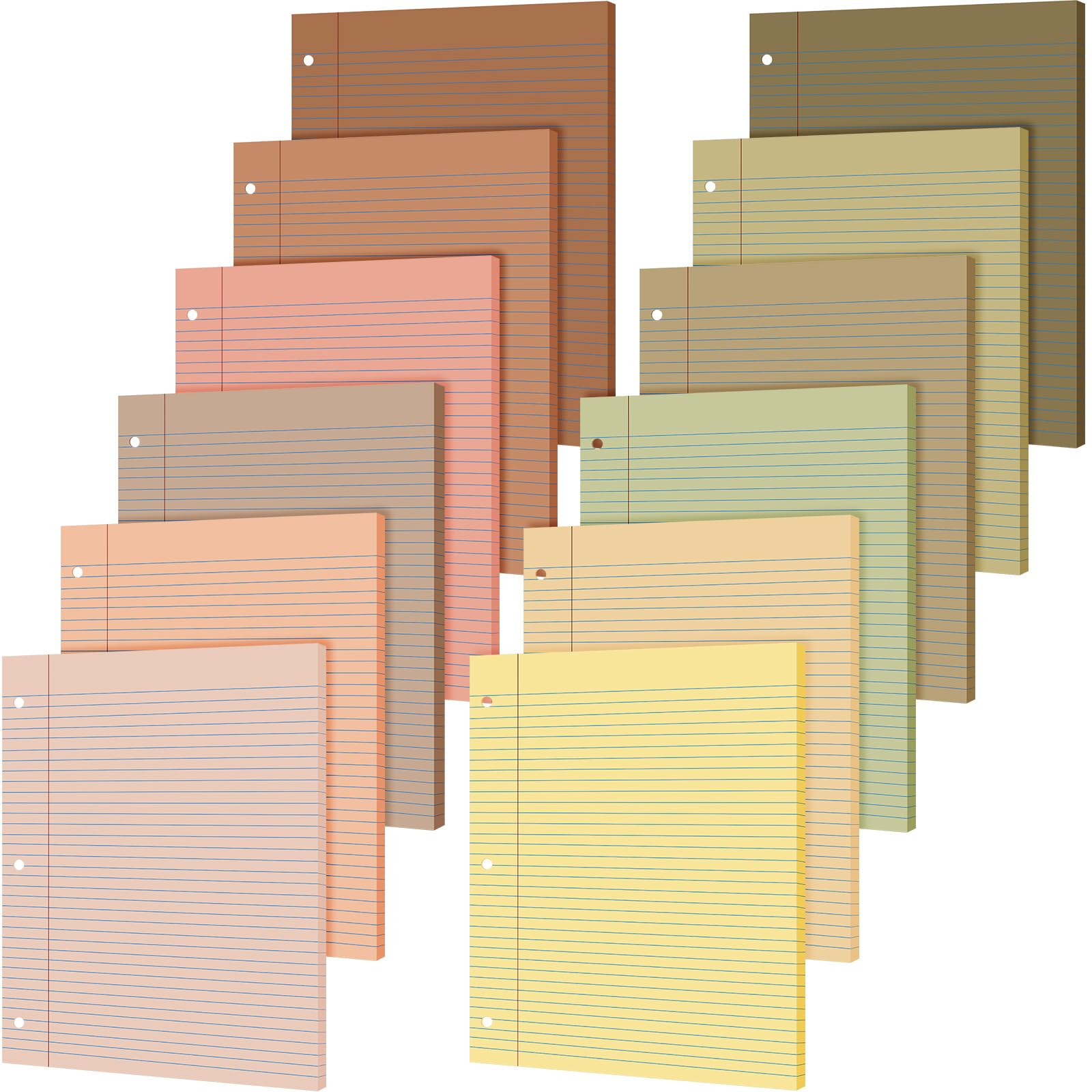 PerKoop 12 Pack 600 Sheets Wide Ruled Lined Paper - 8 x 10.5 Inch Bulk Loose Leaf Notebook Paper with 3 Hole Punched for School, Office & Home Use - Cute Color Classroom Supplies (Great for Note Taking, Binders & Homework Organization)