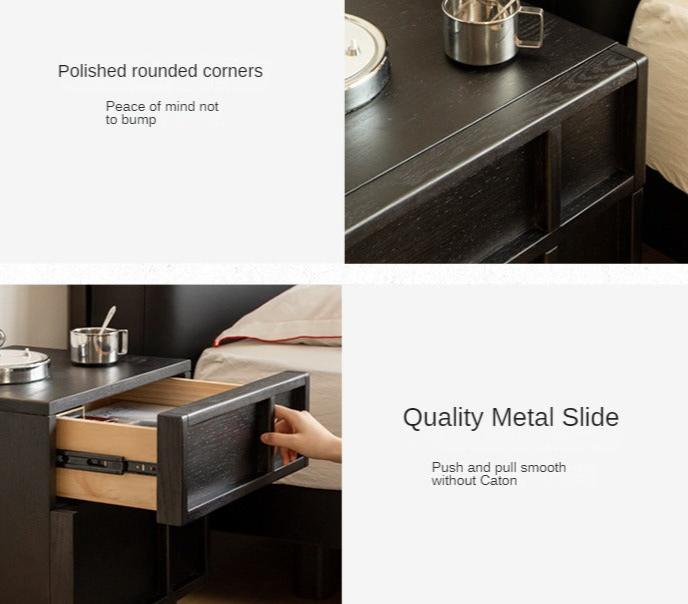 Modern Black Oak Solid Wood Nightstand with Storage - Stylish Bedside Table for Bedroom, Living Room, or Office