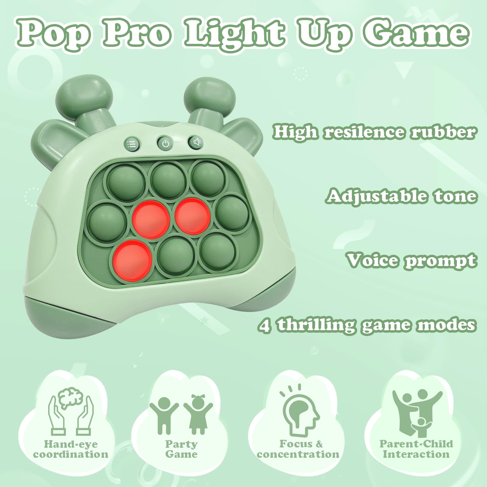 Quick Push Pop Fidget Toys - Light Up Bubble Popper Game for Stress Relief & Decompression | St. Patrick's Day Special Edition | Handheld Travel Game Console for Kids & Adults | Perfect for Anxiety Relief, Office Breaks & Road Trips