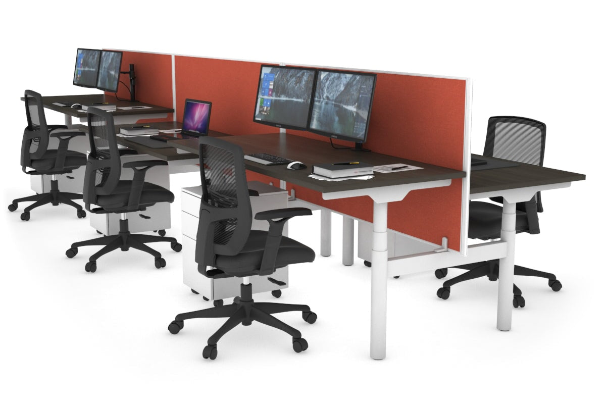 Flexi Premium Height Adjustable 6-Person H Bench Workstation - White Frame [1200L x 700W] - Ideal for Office, Coworking Spaces & Home Offices