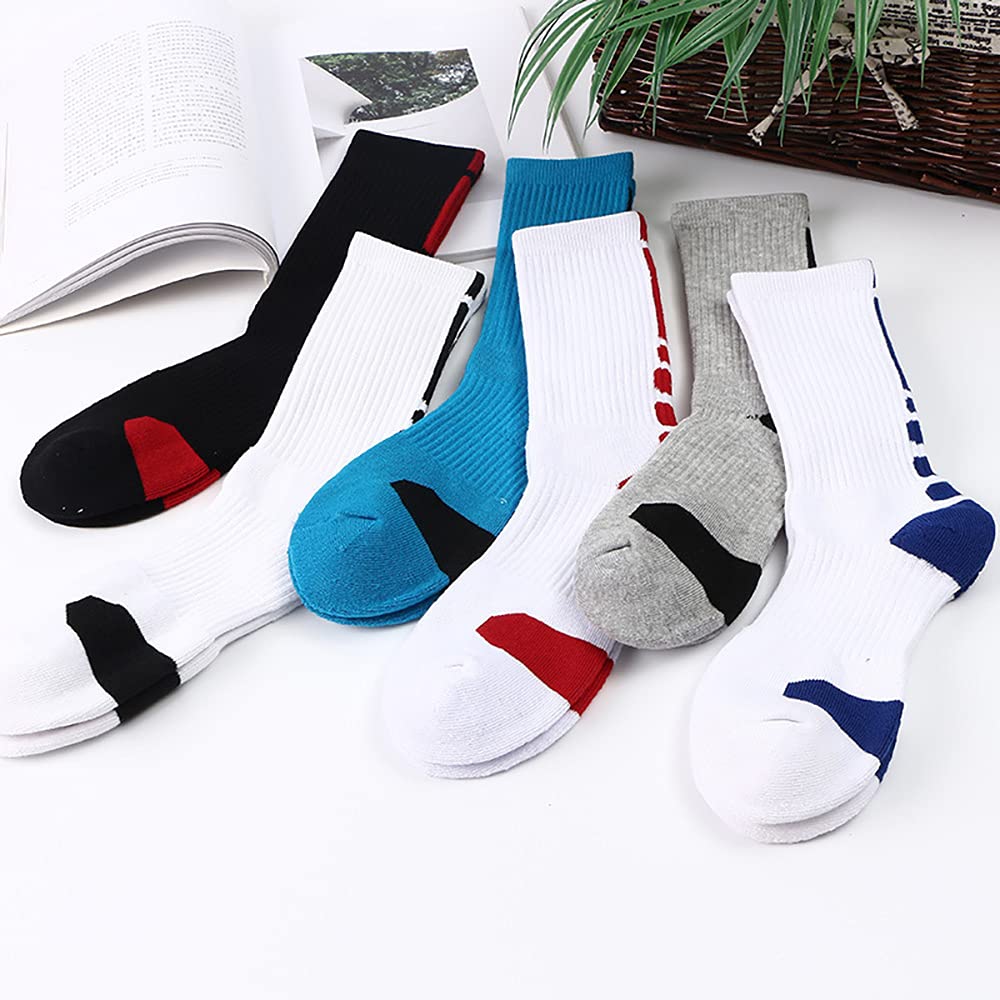 Premium 3-Pair High Tube Sports Socks for Badminton, Running & Outdoor Activities - Moisture Wicking, Non-Slip, Brushed Cotton Crew Socks (US Size 7-10) - Perfect for Gym Workouts, Hiking & Casual Wear