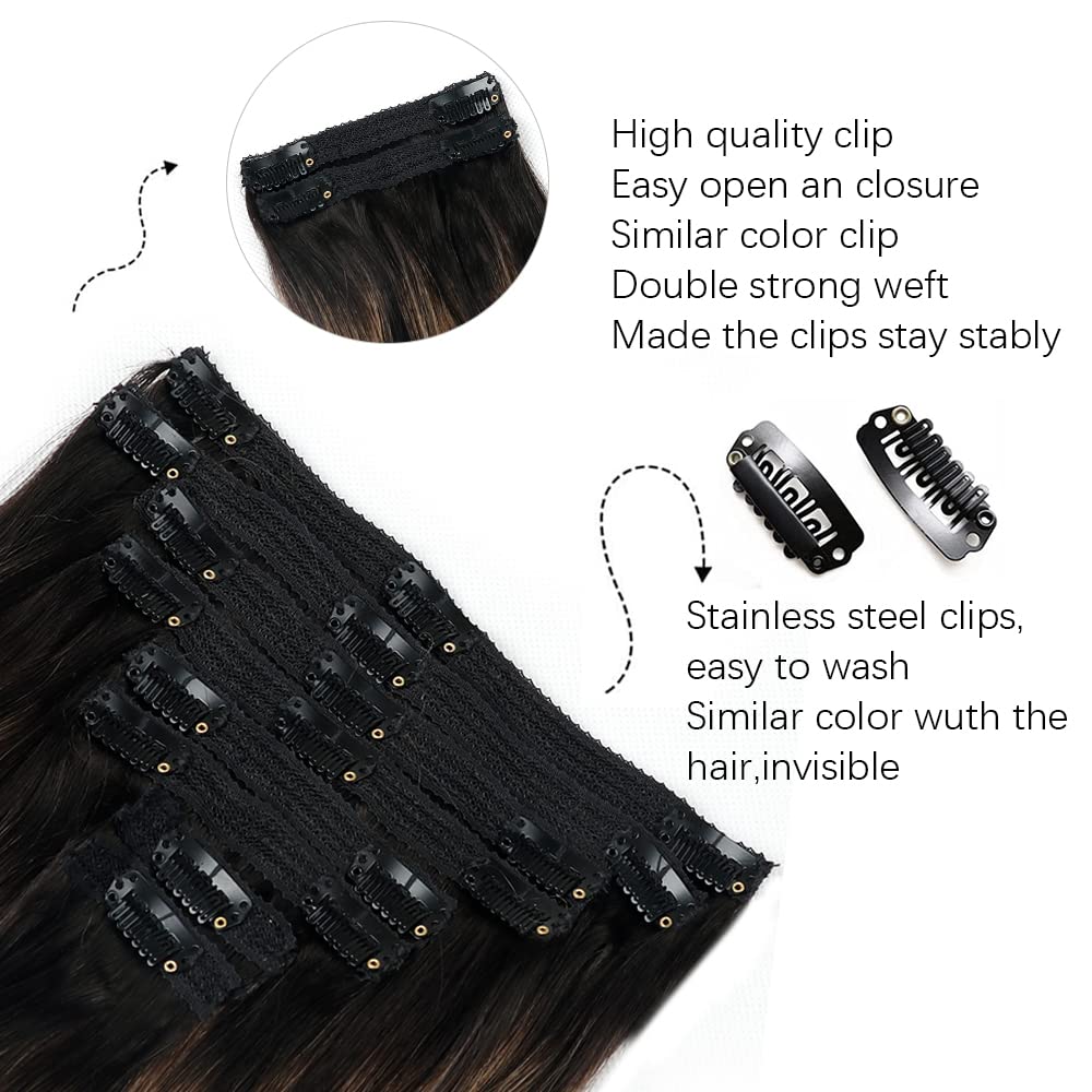 Premium 8-Piece Clip-In Hair Extensions for Women – 100% Brazilian Virgin Human Hair, Straight Remy Hair with 18 Clips & Double Lace Weft (120g, 24inch, #1B/6/1B) – Perfect for Daily Styling, Parties, Weddings & Special Occasions