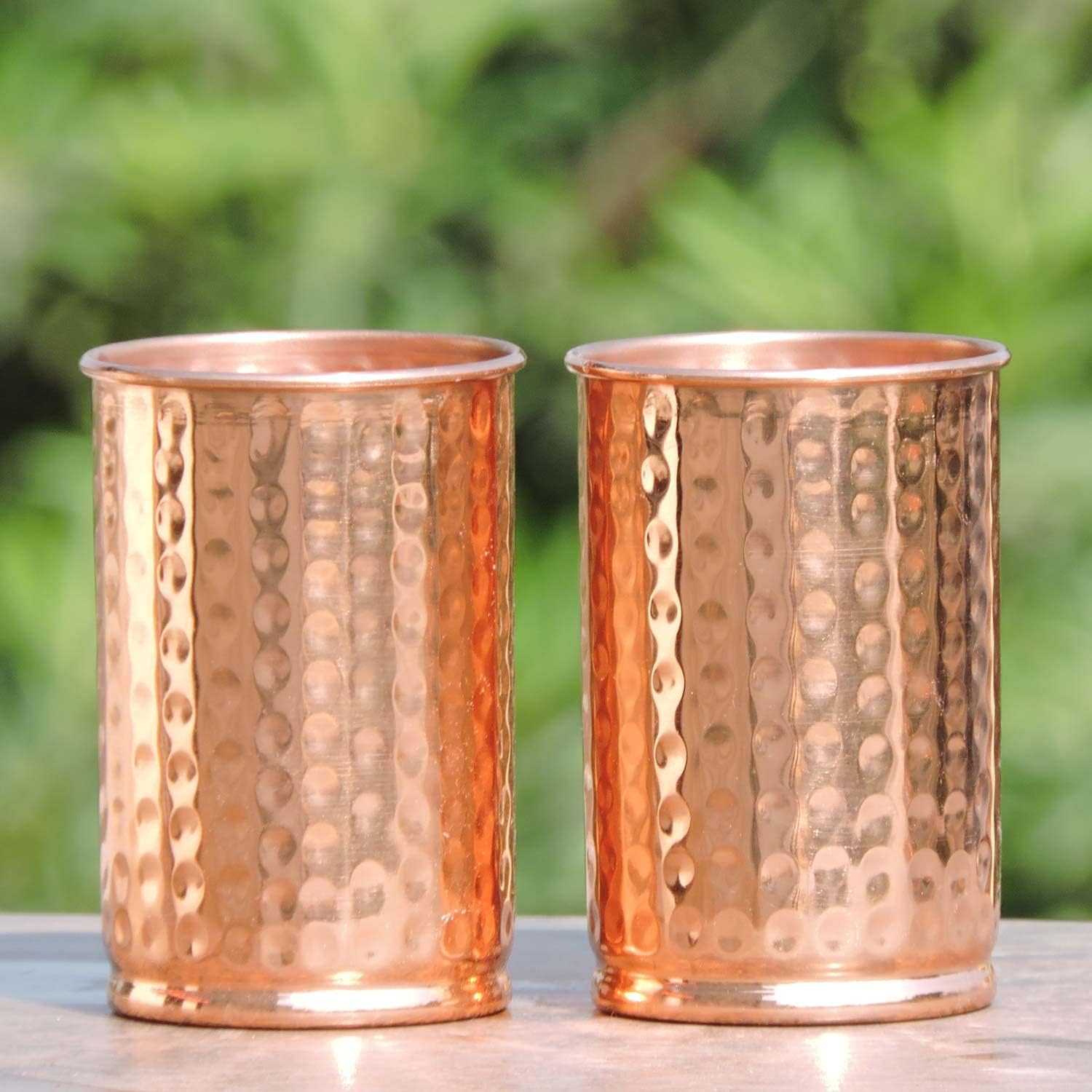Hammered Pure Copper (99.74%) Tumbler Set of 2 - 11.8oz Travel Copper Mugs for Water, Juice & Ayurveda Health Benefits | Perfect for Home, Office & Outdoor Use