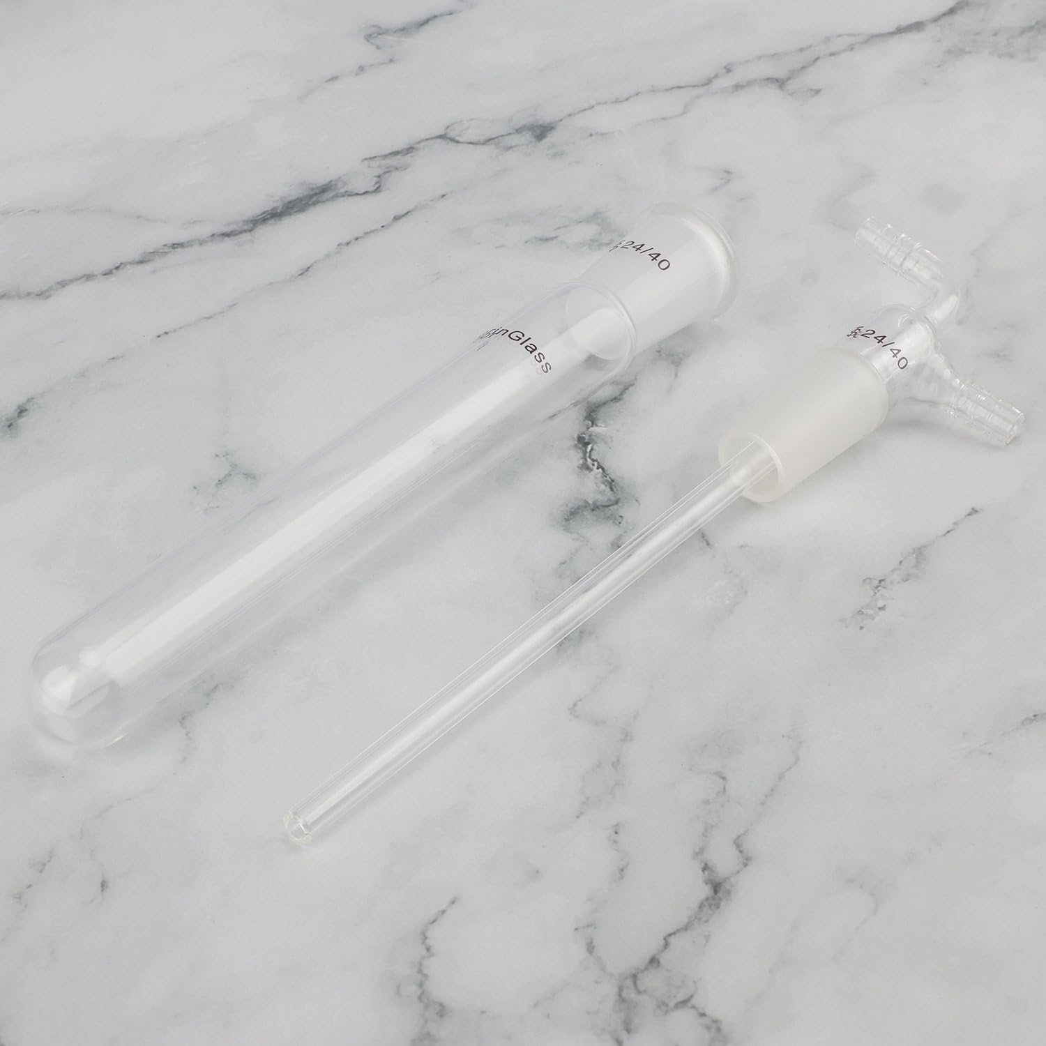 BorinGlass Glass Vacuum Cold Trap Bubbler - 200mm Length with 24/40 Joint & 10mm Serrated Hose - Ideal for Chemistry Labs, Distillation, and Scientific Experiments