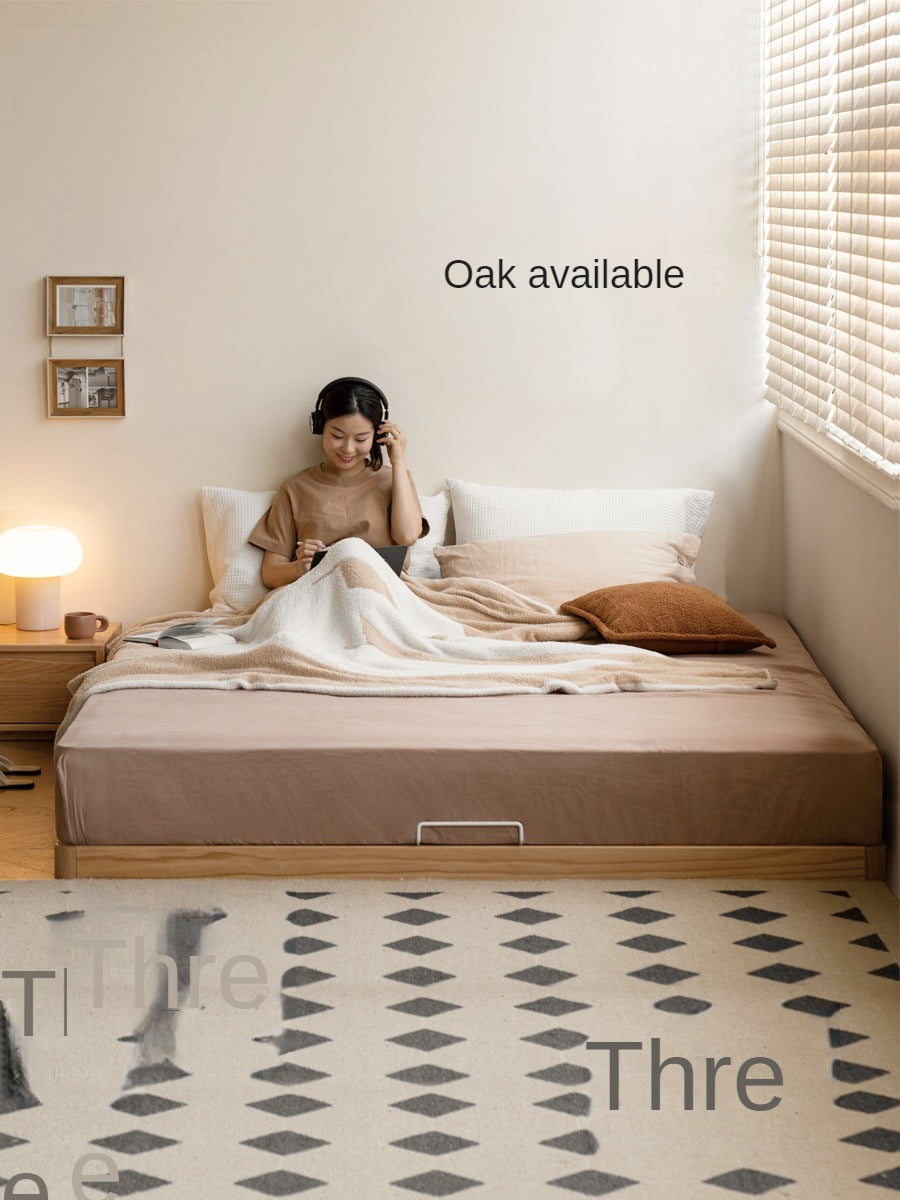Birch Solid Wood Platform Bed - No Headboard Low Profile Floor Bed in Cream - Perfect for Minimalist Bedrooms, Small Spaces & Modern Home Decor
