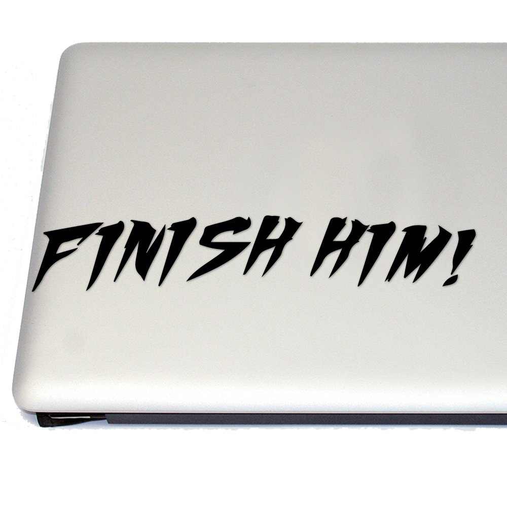 Finish Him Gaming Vinyl Decal - Mortal Kombat Inspired Sticker for Cosplay & Fan Gear (Black) - Perfect for Laptops, Gaming Consoles & Water Bottles