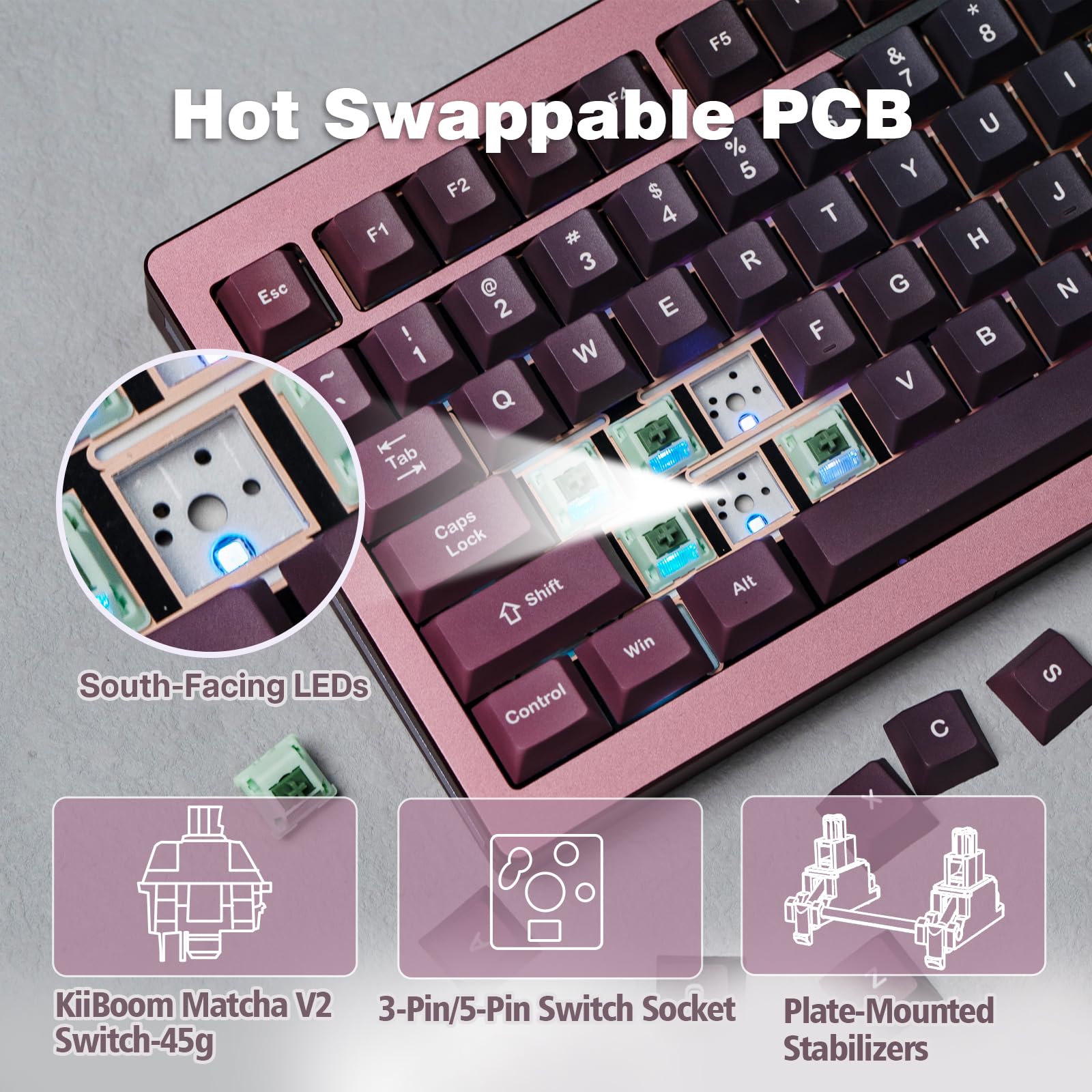 KiiBoom Loop 75 75% Compact Mechanical Keyboard - Full Aluminum Body, QMK/VIA Programmable, Wireless BT5.0/2.4GHz/USB-C, Gasket Mount, FR4 Plate, RGB Backlit for Windows/Mac (Red Black) - Perfect for Gaming, Coding & Office Work