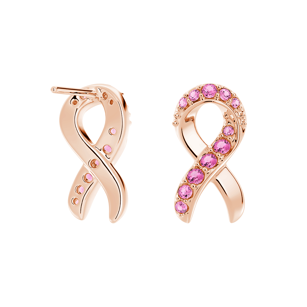 Faith Over Fear Ribbon Earrings in Rose Gold with Pavé Pink Sapphires – Elegant Jewelry for Women, Gift for Her, Perfect for Weddings, Parties & Everyday Wear