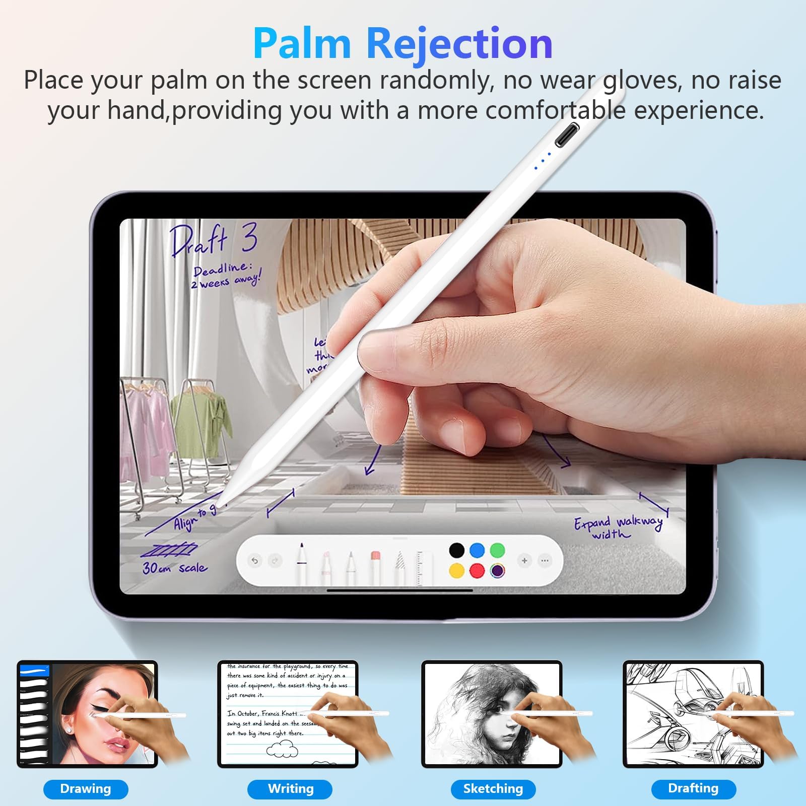 Fast Charging Stylus Pen for iPad 2018-2025 - 15 Min Quick Charge Apple Pencil Alternative with Protective Case - Compatible with iPad Pro M4, iPad Air M3/M2, iPad Mini 6 & All iPad Models - Perfect for Drawing, Note Taking & Digital Art (White)