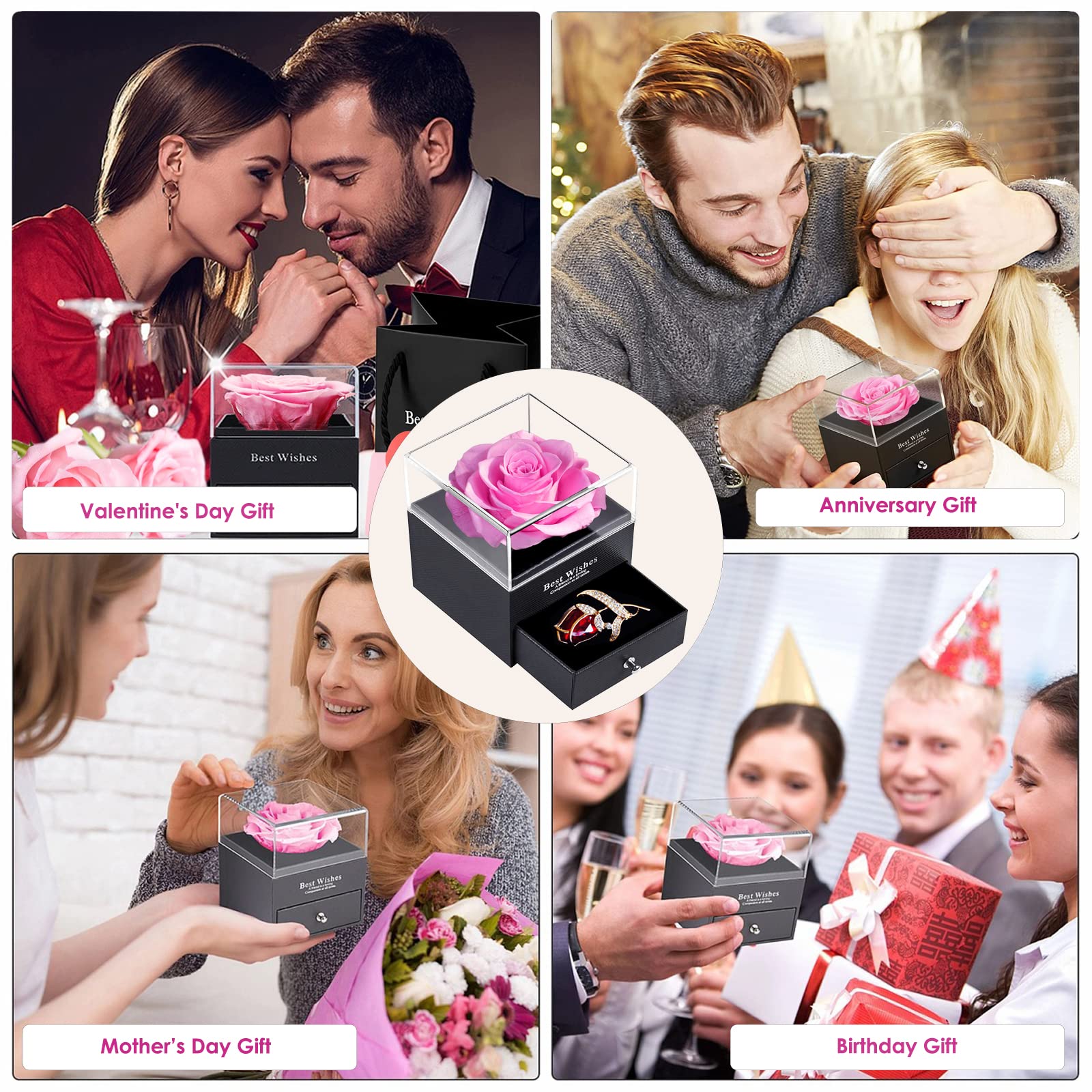 Enchanted Real Rose Jewelry Gift Box with Ruby Rose Brooch - Handmade Eternal Preserved Rose for Women, Wife, Girlfriend, Mom - Perfect for Valentine's Day, Anniversary, Birthday & Mother's Day Gifts - Romantic Keepsake for Special Occasions