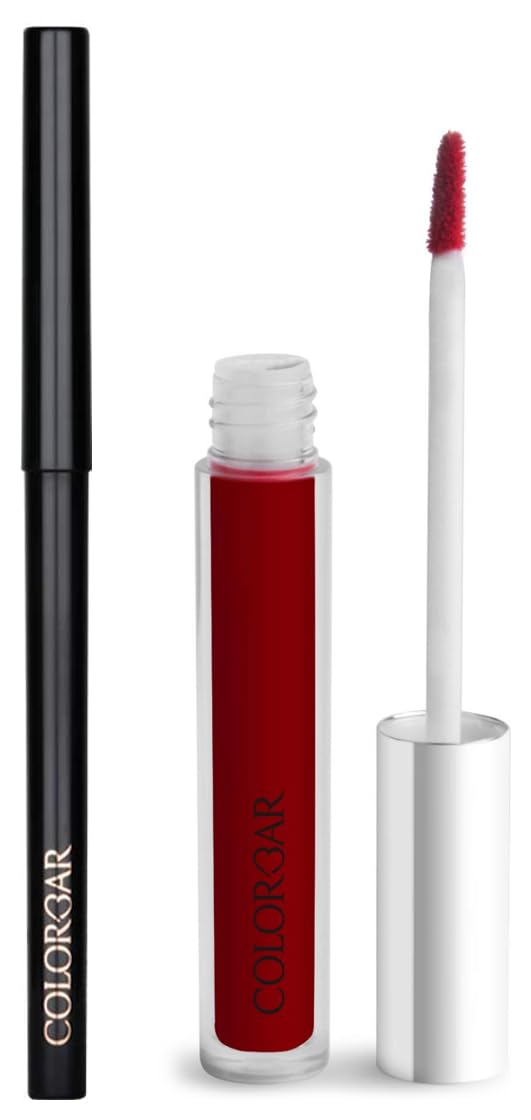 Colorbar Cosmetics Intensely Rich Kajal - Black (0.30g) & Colorbar Cosmetics Sindoor - Maroon (3.8ml) | Long-Lasting Eyeliner & Traditional Indian Forehead Mark for Festivals, Weddings & Special Occasions
