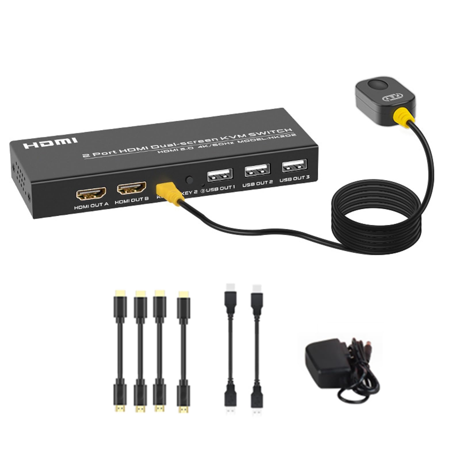 4K@60Hz USB 2.0 HDMI KVM Switch - 2 Port Dual Monitor Display Switcher for PC with Keyboard & Mouse Control | Perfect for Home Office, Gaming Setup & Multi-Device Workstations
