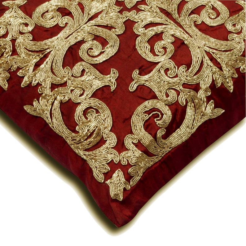 Admirable Red Art Silk Throw Pillow Cover - Elegant Decorative Cushion Case for Sofa, Bed, Living Room & Home Decor