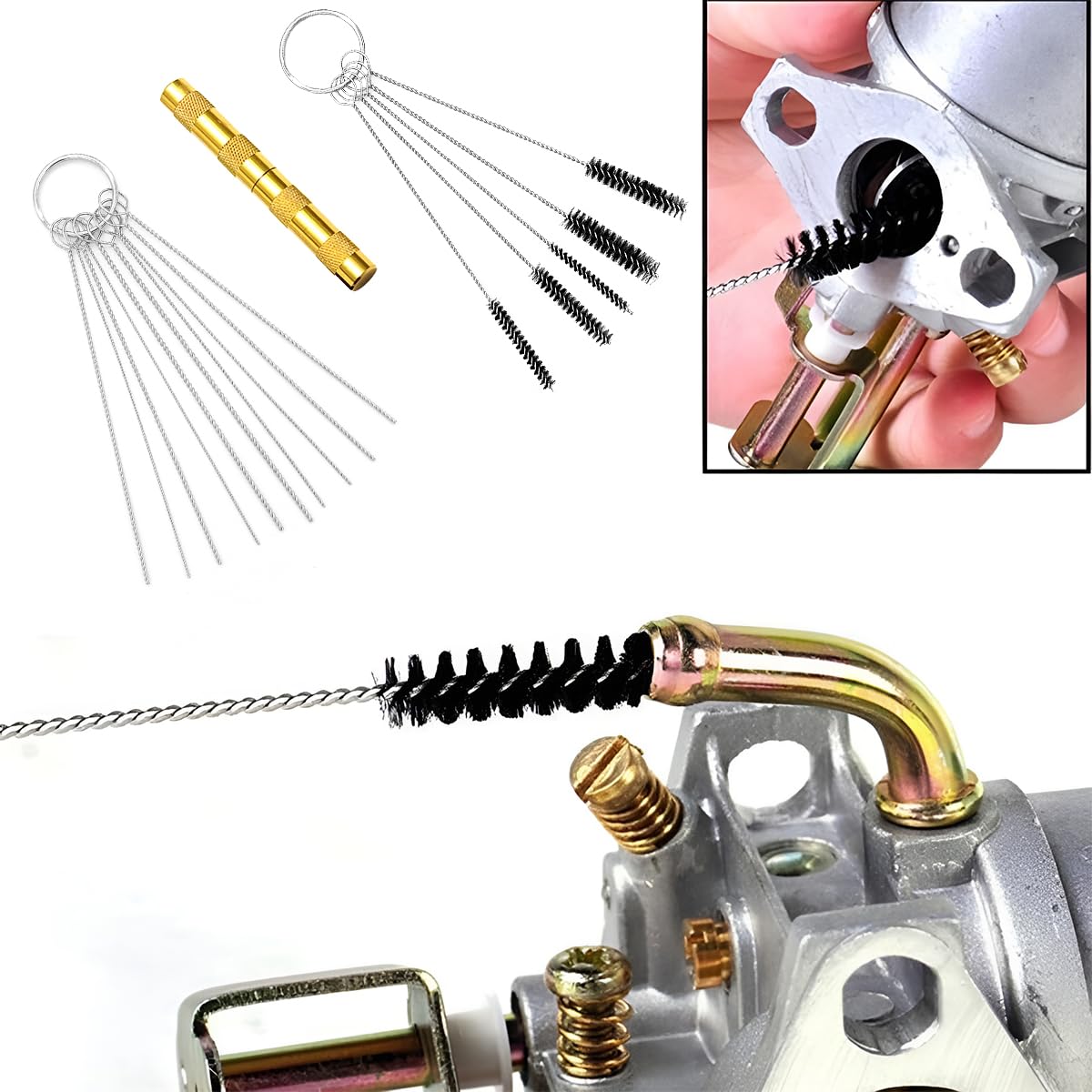 BELOMI Carburetor Cleaning Tool Kit - 12 Cleaning Wires, 10 Needles, 5 Nylon Brushes & Sharp Pick - Carburetor Jet Cleaner, Torch Tip Cleaner & Carbon Dirt Remover - Essential Repair Tools for Motorcycle, ATV, Lawn Mower & Small Engine Maintenance