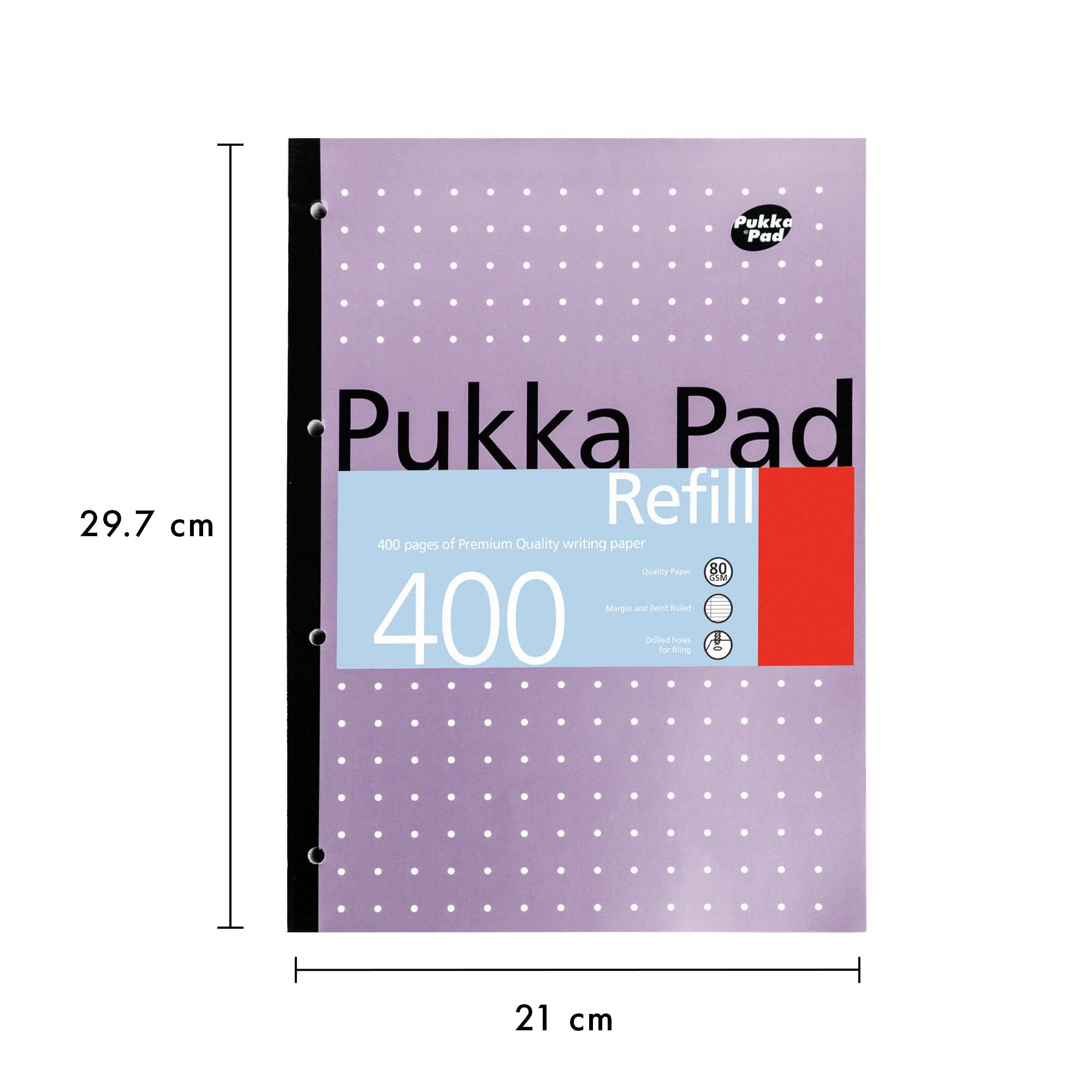 Pukka Pad A4 Refillable Notepad 5-Pack - 400 Pages 80GSM Paper with 4-Hole Punch & Feint Ruled Lines - 29.7x21cm (Blue,White,Pink,Silver) - Perfect for School, Office & Note Taking