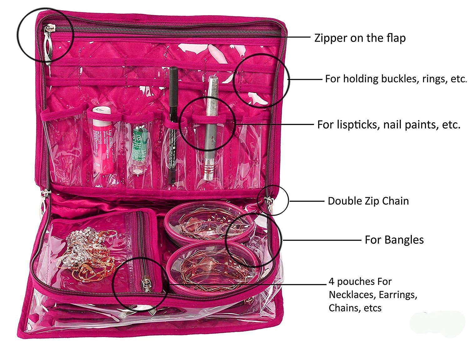 Satin Makeup Bag for Women - Travel Jewelry Organizer & Cosmetic Storage Pouch - Portable Vanity Case for Makeup, Accessories, and Toiletries - Perfect for Travel, Home, and Daily Use (Pink)