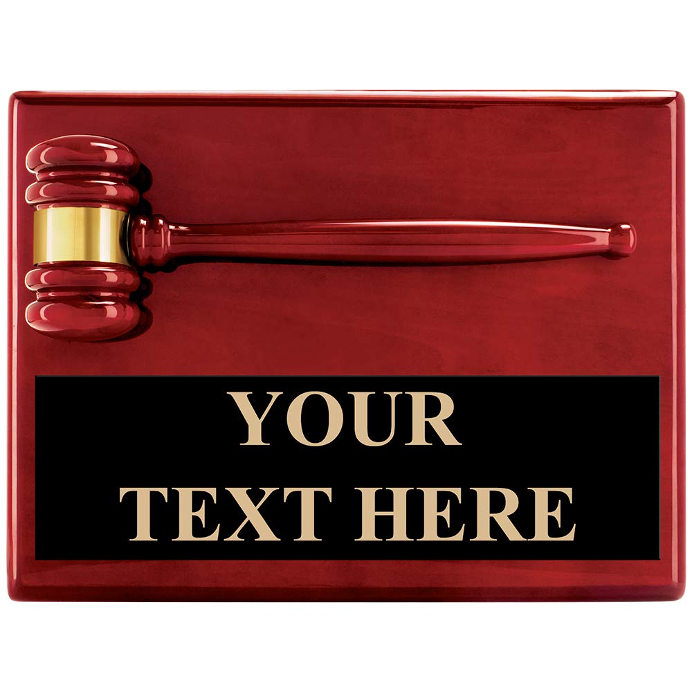 Custom Engraved Rosewood Gavel Plaque Award - 9x12 Inch Personalized Judge's Hammer Gift for Courtroom, Graduation & Retirement Ceremonies - Free Personalization Included