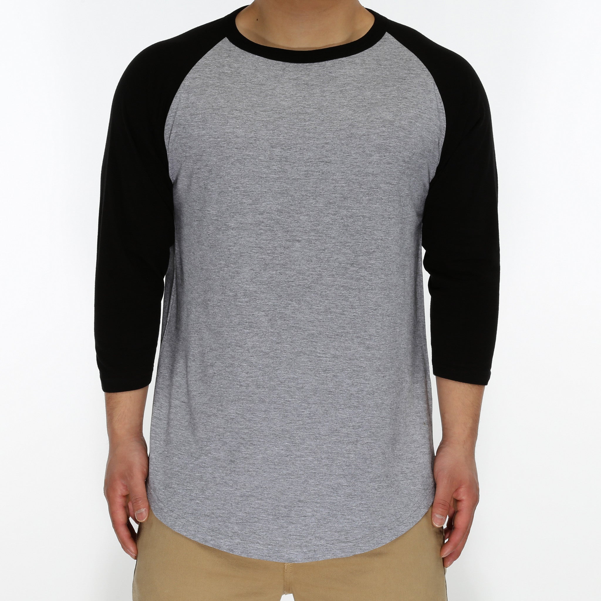 New Star 3/4 Sleeve Baseball Tee for Men & Women - Soft Heather Grey & Black Cotton Blend Shirt - Casual Wear, Sports, and Everyday Outfits