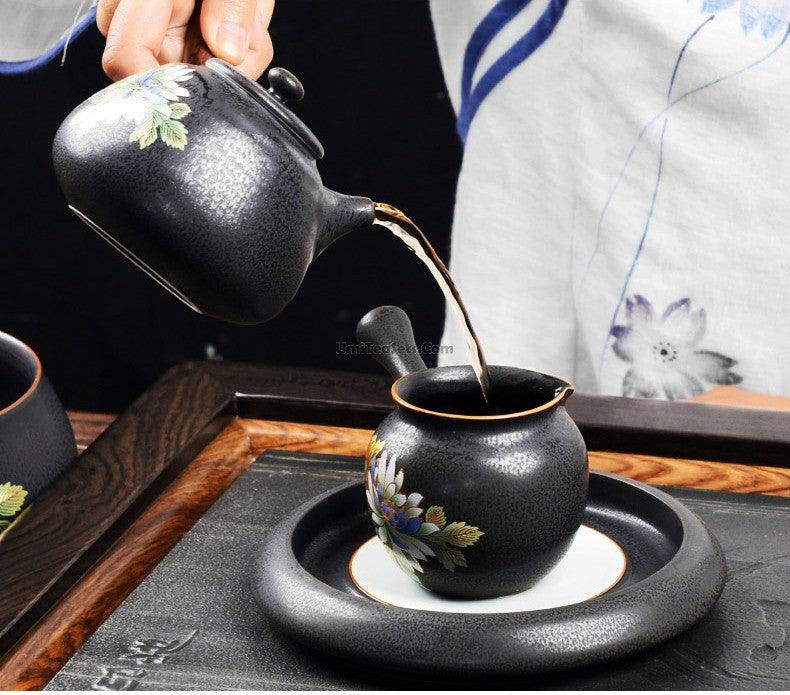 Premium Iron Tea Set with Ebony Tea Tray - Traditional Chinese Gongfu Tea Ceremony Set for Home, Office & Gift Giving