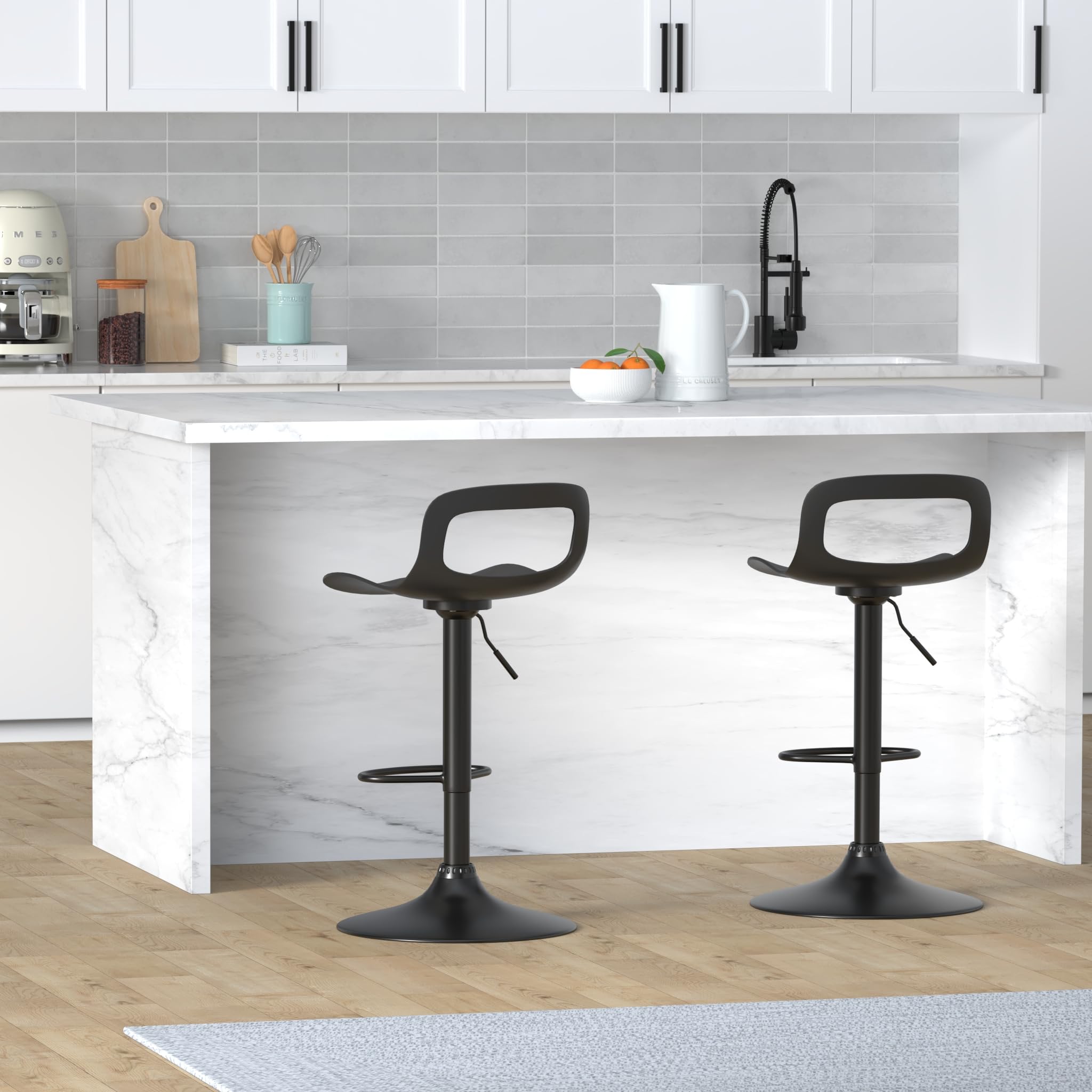 NOBPEINT Adjustable Swivel Bar Stool Set of 4 - Modern Chrome & Black Counter Height Stools with Air Lift Technology - Perfect for Kitchen Islands, Home Bars & Dining Counter Seating