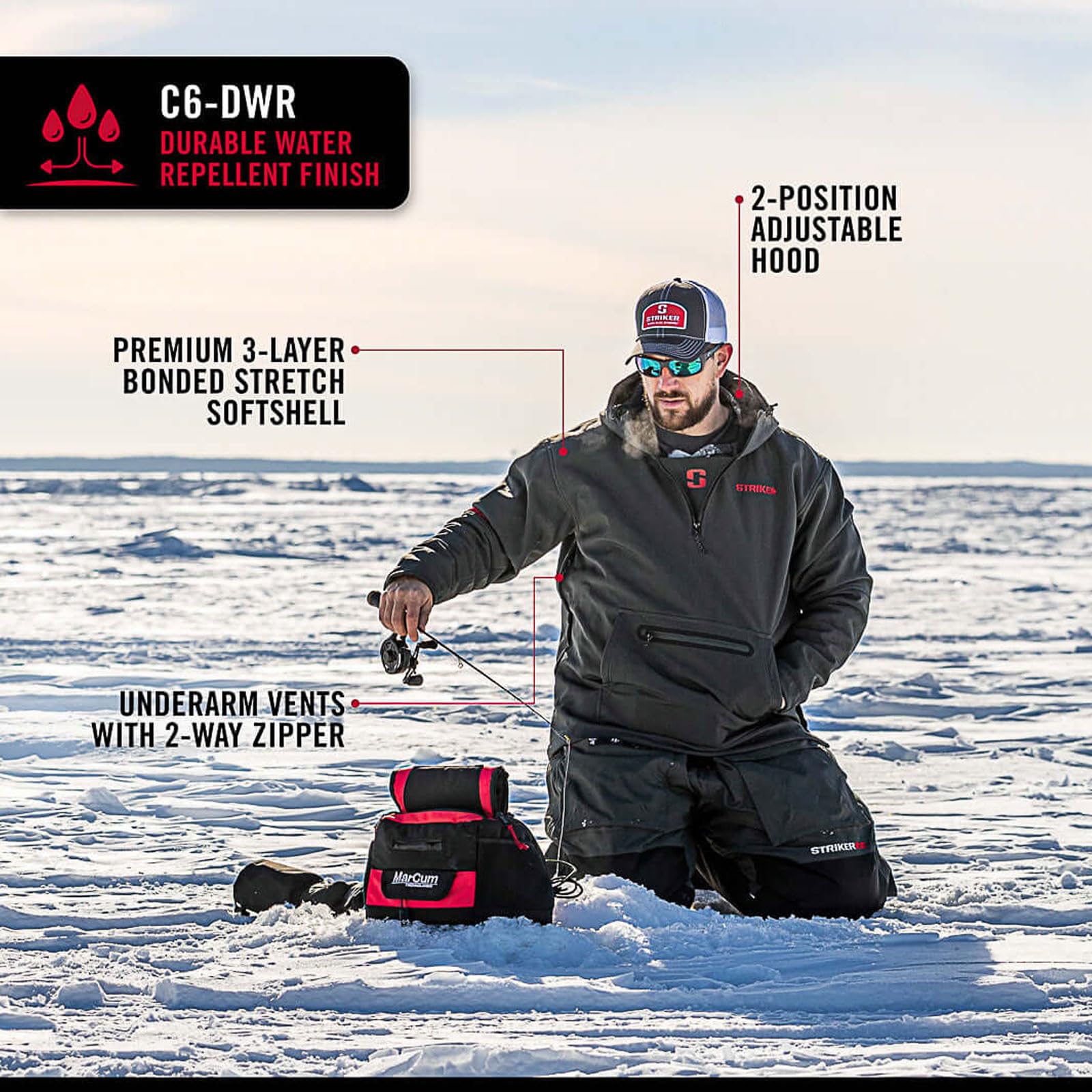 Striker Men's Renegade Windproof Water-Resistant Breathable Jacket with Adjustable Hood - Winter Ice Fishing, Hunting & Outdoor Activities Cold Weather Gear