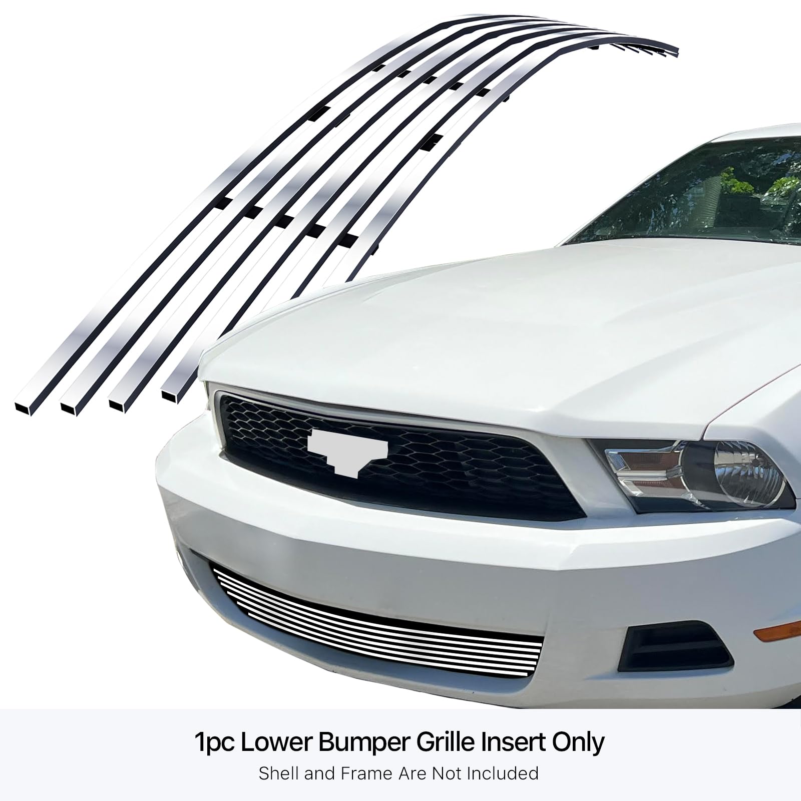 APS Compatible with Ford Mustang 2010-2012 V6 Lower Bumper Chrome Billet Front Grill Insert S18-A55666F | Upgrade Your Mustang's Style for Car Shows & Daily Driving