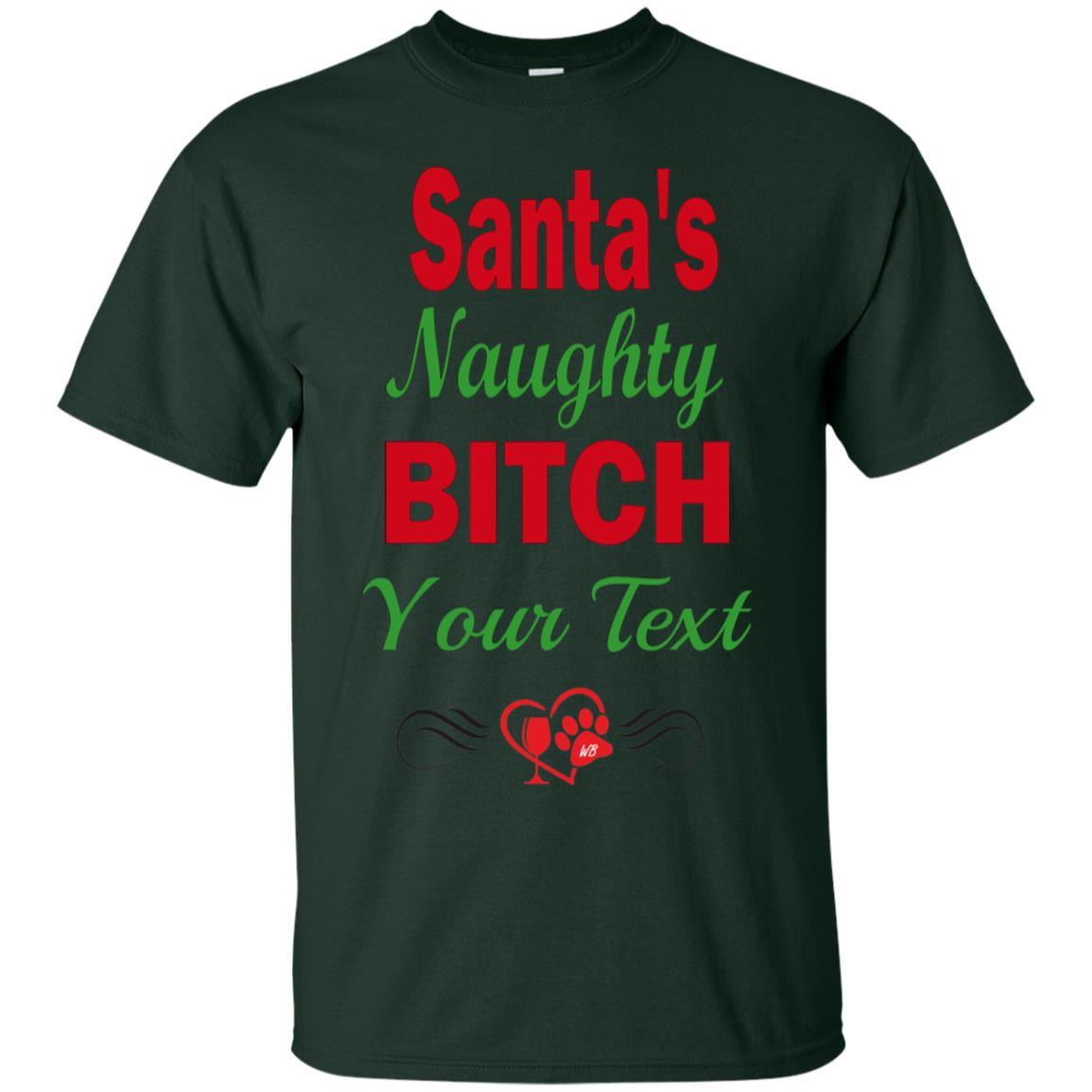 Santa's Naughty Bitch Personalized Cotton T-Shirt | Custom Funny Christmas Gift for Women | Party, Holiday & Festive Outfit