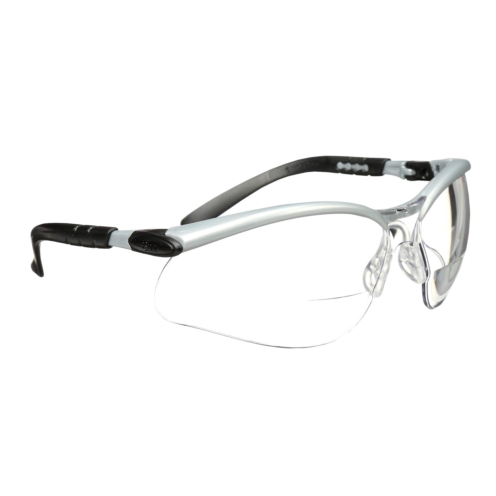 3M Safety Glasses with +2.5 Readers - ANSI Z87.1 Certified Anti-Fog & Scratch Resistant Clear Lens - Adjustable Silver Frame for Work, DIY & Home Projects - Perfect for Woodworking, Construction & Lab Use